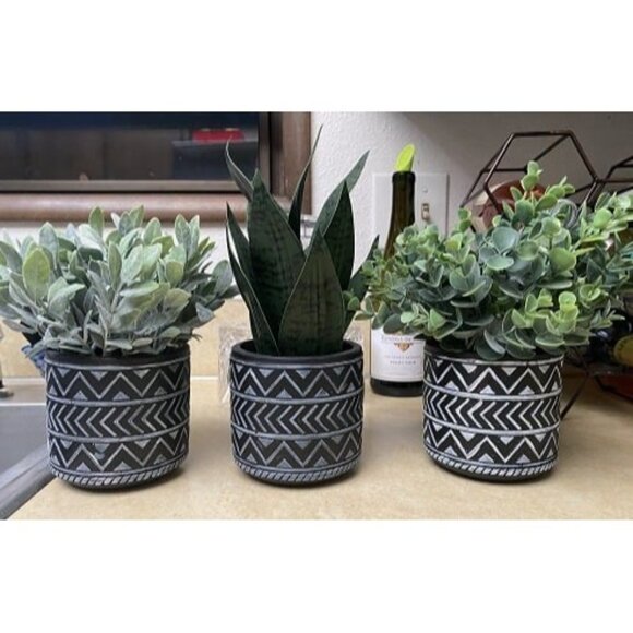New 3 Pack Potted Fake Plants Artifical Snake Plant,Greenery Eucalyptus Leaves - Picture 2 of 2